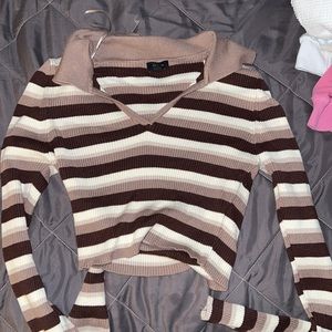 Brown and White Striped Long Sleeve